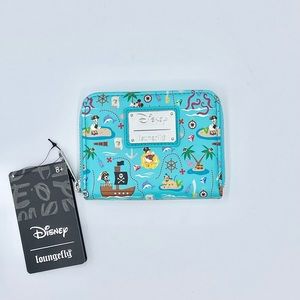 NEW Disney Loungefly Pirate Mickey Mouse & Friends Graphic Light Blue Wallet